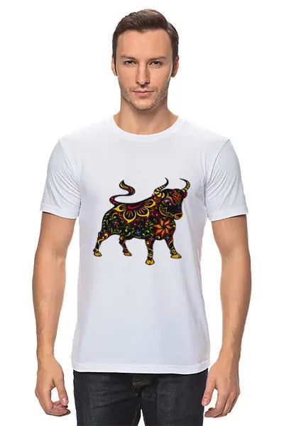 Заказать мужскую футболку в Москве. Футболка классическая Год быка (С новым годом!) от FireFoxa - готовые дизайны и нанесение принтов.