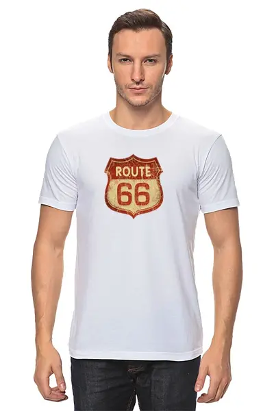 Заказать мужскую футболку в Москве. Футболка классическая Route 66 от Анна Андреева - готовые дизайны и нанесение принтов.