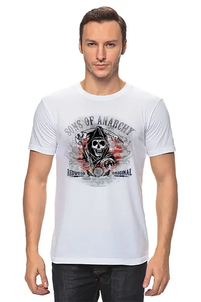 Заказать мужскую футболку в Москве. Футболка классическая Sons of Anarchy - white_2 от kenny - готовые дизайны и нанесение принтов.