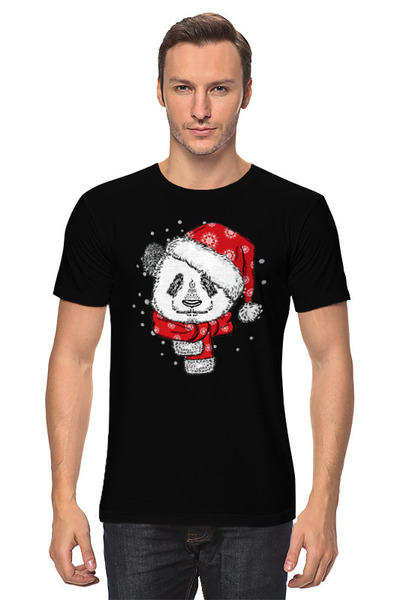 Заказать мужскую футболку в Москве. Футболка классическая Christmas Panda от skynatural - готовые дизайны и нанесение принтов.