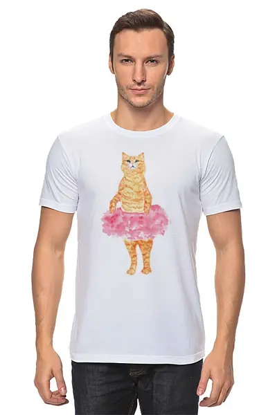 Заказать мужскую футболку в Москве. Футболка классическая Кошка от cherdantcev - готовые дизайны и нанесение принтов.