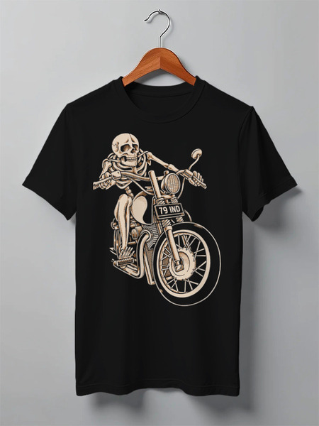 Заказать мужскую футболку в Москве. Футболка классическая Skeleton Biker от Leichenwagen - готовые дизайны и нанесение принтов.