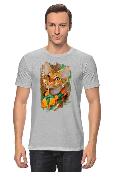 Заказать мужскую футболку в Москве. Футболка классическая Кот хиппи от T-shirt print  - готовые дизайны и нанесение принтов.