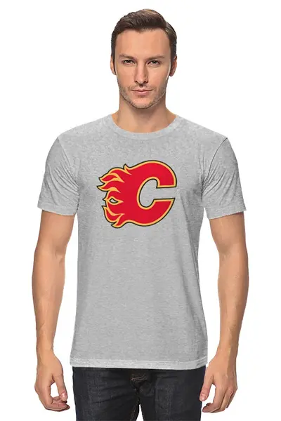 Заказать мужскую футболку в Москве. Футболка классическая Calgary Flames / NHL Canada от KinoArt - готовые дизайны и нанесение принтов.