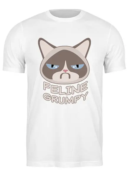 Заказать мужскую футболку в Москве. Футболка классическая Грустный Кот (Grumpy Cat) от fanart - готовые дизайны и нанесение принтов.
