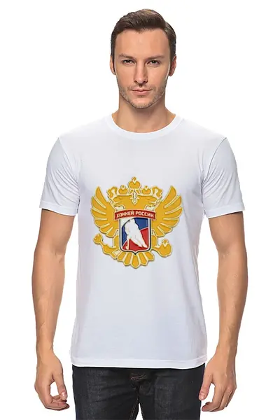Заказать мужскую футболку в Москве. Футболка классическая Хоккей России от cherdantcev - готовые дизайны и нанесение принтов.