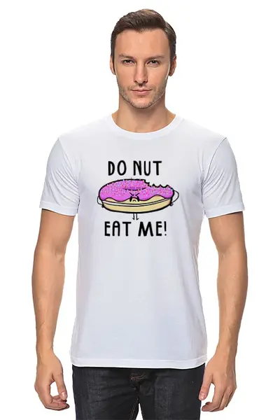 Заказать мужскую футболку в Москве. Футболка классическая Do nut eat me! (Не ешь меня) от coolmag - готовые дизайны и нанесение принтов.