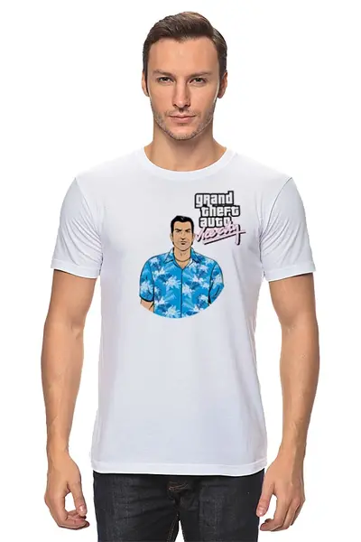 Заказать мужскую футболку в Москве. Футболка классическая Vice City от BURNSHIRTS - готовые дизайны и нанесение принтов.