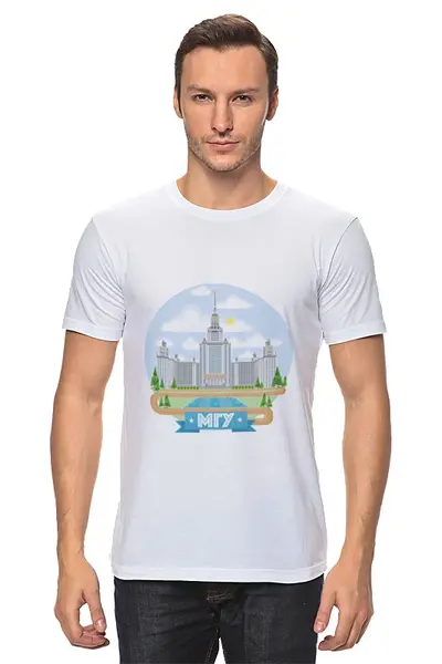 Заказать мужскую футболку в Москве. Футболка классическая МГУ  от Liza Shapkina - готовые дизайны и нанесение принтов.