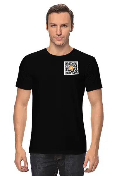 Заказать мужскую футболку в Москве. Футболка классическая QR код биткойн черный от Crypto Style - готовые дизайны и нанесение принтов.