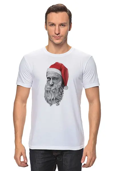 Заказать мужскую футболку в Москве. Футболка классическая Путин Дед Мороз от prodesign - готовые дизайны и нанесение принтов.
