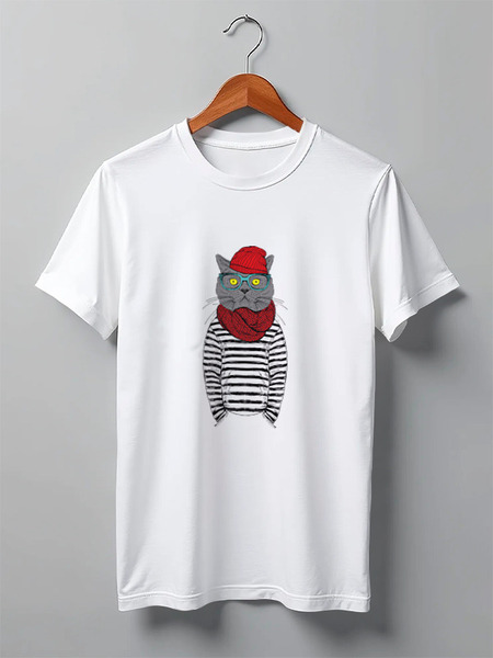 Заказать мужскую футболку в Москве. Футболка классическая Cat Hipster от Дарья  - готовые дизайны и нанесение принтов.