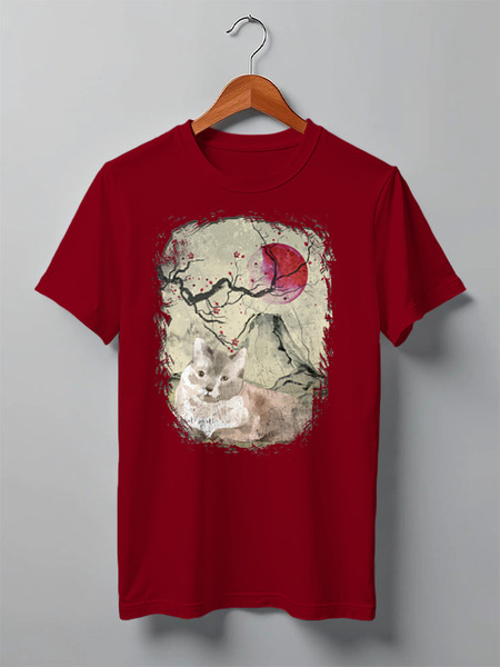 Заказать мужскую футболку в Москве. Футболка классическая Japan Cat от oneredfoxstore@gmail.com - готовые дизайны и нанесение принтов.