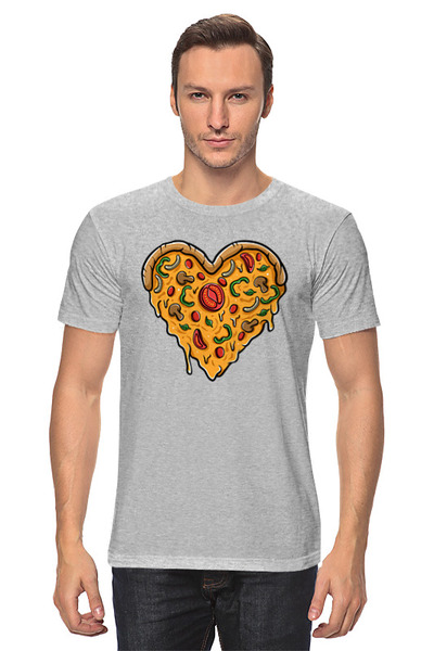 Заказать мужскую футболку в Москве. Футболка классическая Люблю пиццу от skynatural - готовые дизайны и нанесение принтов.