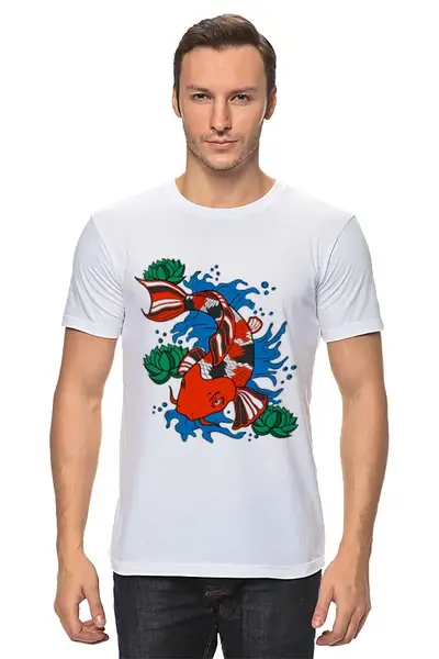 Заказать мужскую футболку в Москве. Футболка классическая Мудрая рыба от BeliySlon - готовые дизайны и нанесение принтов.