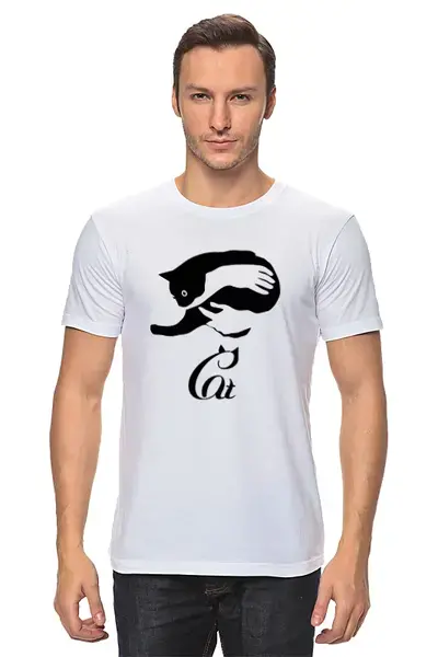 Заказать мужскую футболку в Москве. Футболка классическая Черный Кот от trugift - готовые дизайны и нанесение принтов.