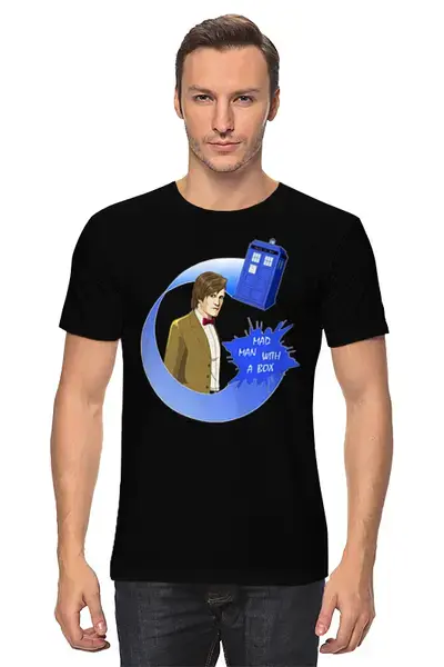 Заказать мужскую футболку в Москве. Футболка классическая Одиннадцатый Доктор (Mad Man With A Box) от Madeline Black - готовые дизайны и нанесение принтов.