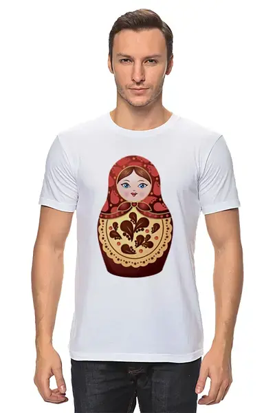 Заказать мужскую футболку в Москве. Футболка классическая Матрешка от coolmag - готовые дизайны и нанесение принтов.