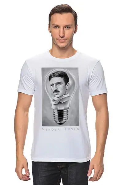 Заказать мужскую футболку в Москве. Футболка классическая Никола Тесла  от cherdantcev - готовые дизайны и нанесение принтов.