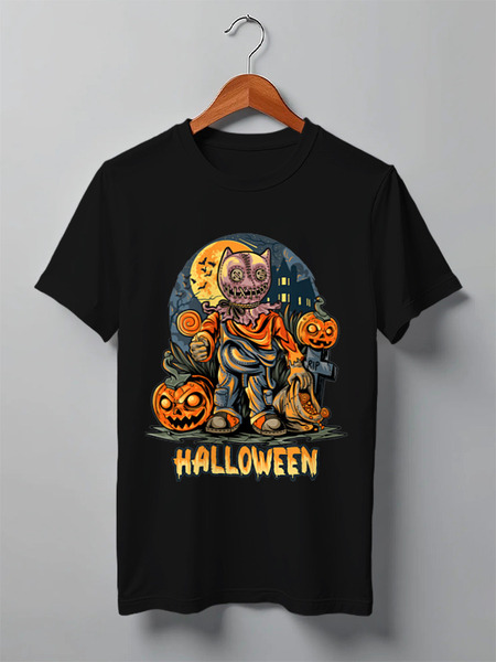 Заказать мужскую футболку в Москве. Футболка классическая Halloween - Мальчик в маске кота от printeriumstore@gmail.com - готовые дизайны и нанесение принтов.