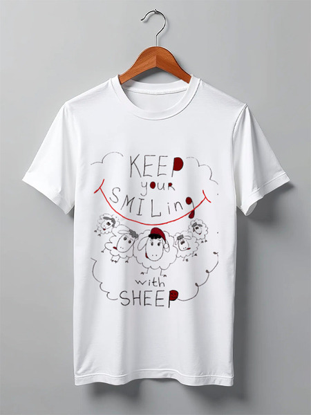 Заказать мужскую футболку в Москве. Футболка классическая keep your smiling sheep от usha - готовые дизайны и нанесение принтов.