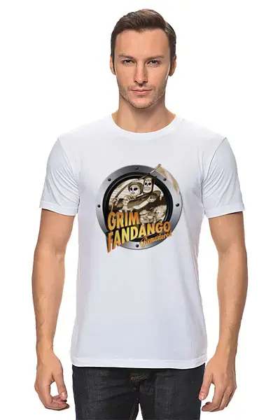Заказать мужскую футболку в Москве. Футболка классическая Grim Fandango от THE_NISE  - готовые дизайны и нанесение принтов.