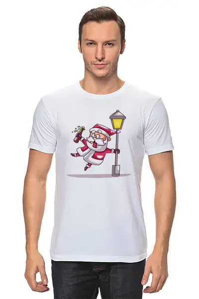 Заказать мужскую футболку в Москве. Футболка классическая Санта пьянь от T-shirt print  - готовые дизайны и нанесение принтов.