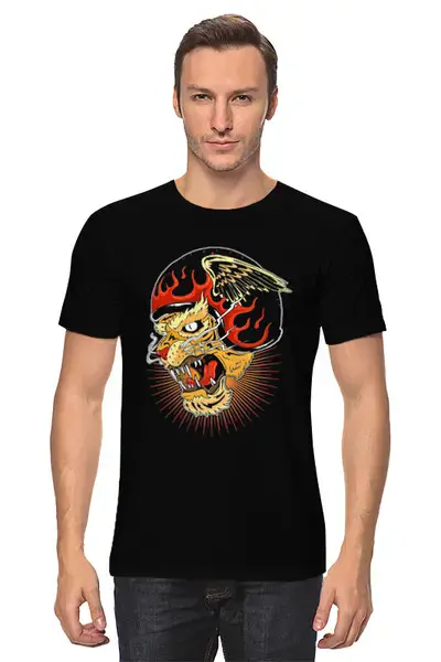 Заказать мужскую футболку в Москве. Футболка классическая Тигр в огне от Print design  - готовые дизайны и нанесение принтов.