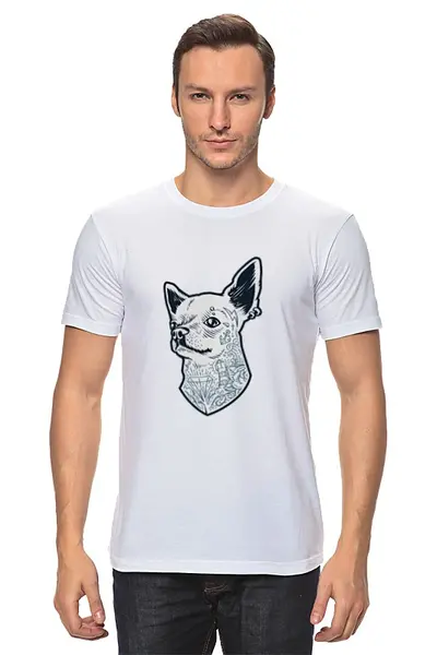 Заказать мужскую футболку в Москве. Футболка классическая Собака тату от td-1991@yandex.ru - готовые дизайны и нанесение принтов.