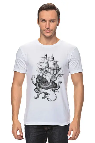 Заказать мужскую футболку в Москве. Футболка классическая Футболка "Кракен и корабль" от Re  Tyan - готовые дизайны и нанесение принтов.