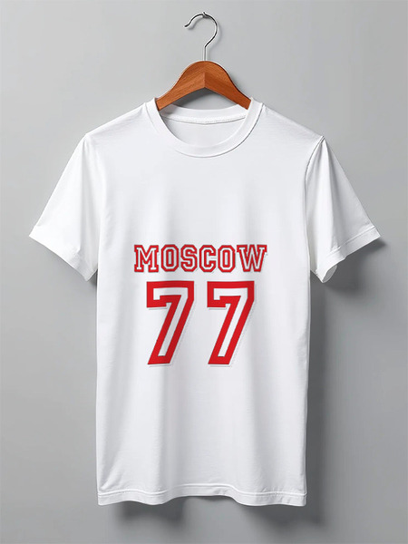 Заказать мужскую футболку в Москве. Футболка классическая 77 Moscow от Muhammad Ruziev - готовые дизайны и нанесение принтов.