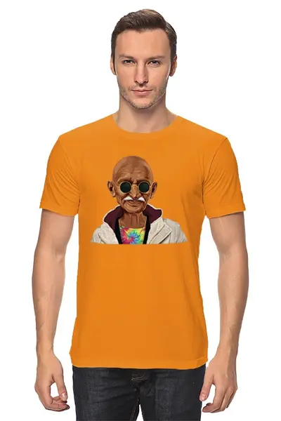 Заказать мужскую футболку в Москве. Футболка классическая Ганди хипстер от skynatural - готовые дизайны и нанесение принтов.
