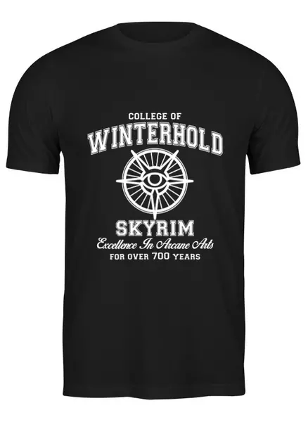 Заказать мужскую футболку в Москве. Футболка классическая Скайрим. College of Winterhold от geekbox - готовые дизайны и нанесение принтов.