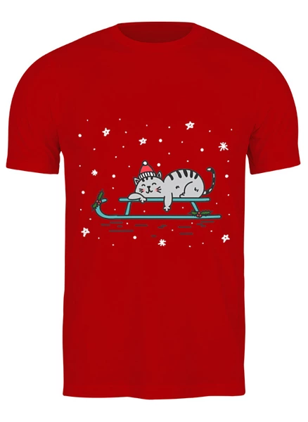 Заказать мужскую футболку в Москве. Футболка классическая Кот на Новый год от raffy - готовые дизайны и нанесение принтов.