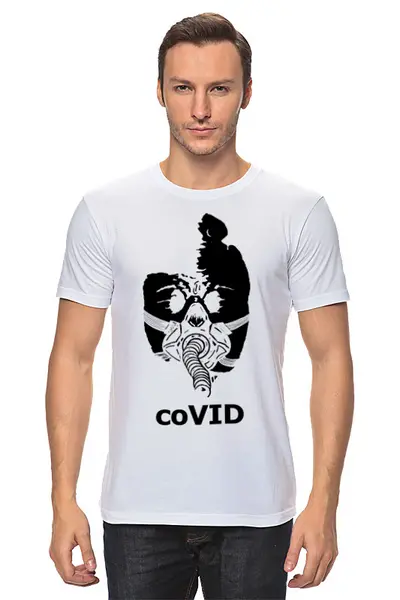 Заказать мужскую футболку в Москве. Футболка классическая coVID от Дана Столыпина - готовые дизайны и нанесение принтов.