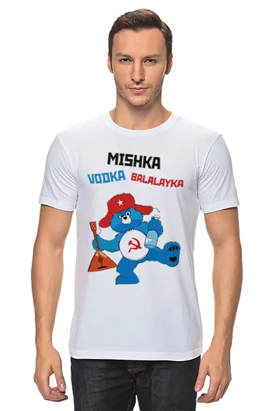 Заказать мужскую футболку в Москве. Футболка классическая Мишка Водка Балалайка от Easy-store - готовые дизайны и нанесение принтов.
