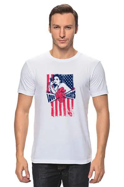 Заказать мужскую футболку в Москве. Футболка классическая Love Hurts от denis01001 - готовые дизайны и нанесение принтов.