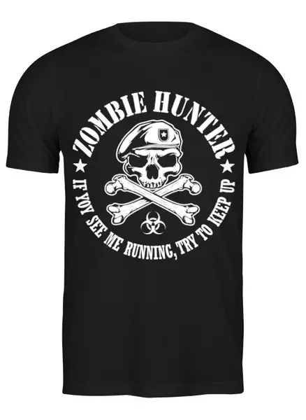 Заказать мужскую футболку в Москве. Футболка классическая Охотник на зомби от geekbox - готовые дизайны и нанесение принтов.