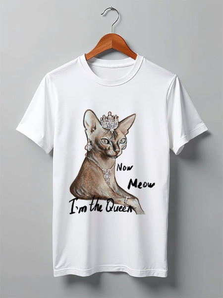 Заказать мужскую футболку в Москве. Футболка классическая Now meow I’m the queen от lementaart@gmail.com - готовые дизайны и нанесение принтов.