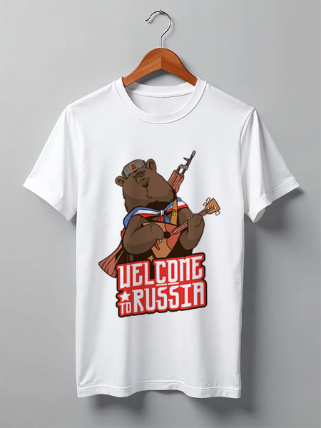 Заказать мужскую футболку в Москве. Футболка классическая Welcome to Russia от Павел Павел - готовые дизайны и нанесение принтов.