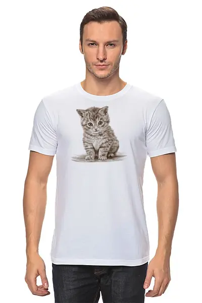 Заказать мужскую футболку в Москве. Футболка классическая Милый котёнок от Leichenwagen - готовые дизайны и нанесение принтов.