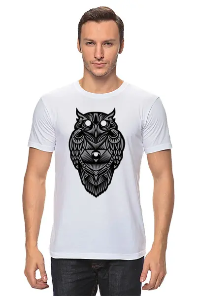 Заказать мужскую футболку в Москве. Футболка классическая Сова (Owl) от trugift - готовые дизайны и нанесение принтов.