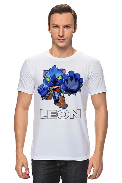 Заказать мужскую футболку в Москве. Футболка классическая Brawl Stars Leon от weeert - готовые дизайны и нанесение принтов.
