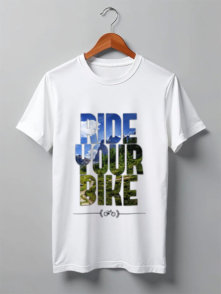 Заказать мужскую футболку в Москве. Футболка классическая Ride Your Bike (Горы) от white_irbis - готовые дизайны и нанесение принтов.