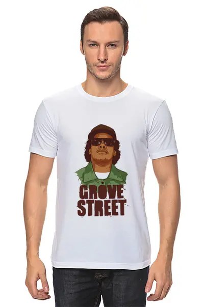 Заказать мужскую футболку в Москве. Футболка классическая grove street от zhivi.dolgo.shevtsov@mail.ru - готовые дизайны и нанесение принтов.