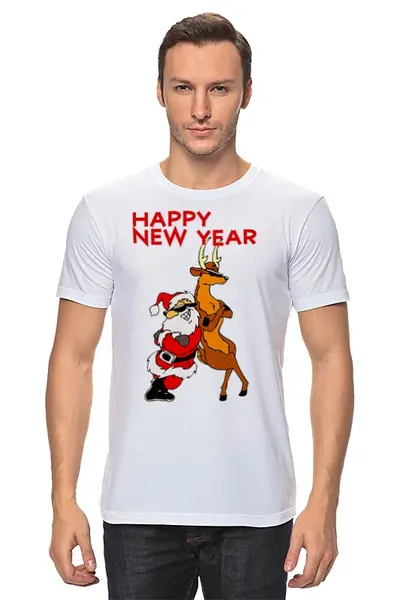 Заказать мужскую футболку в Москве. Футболка классическая Happy New Year от Leichenwagen - готовые дизайны и нанесение принтов.