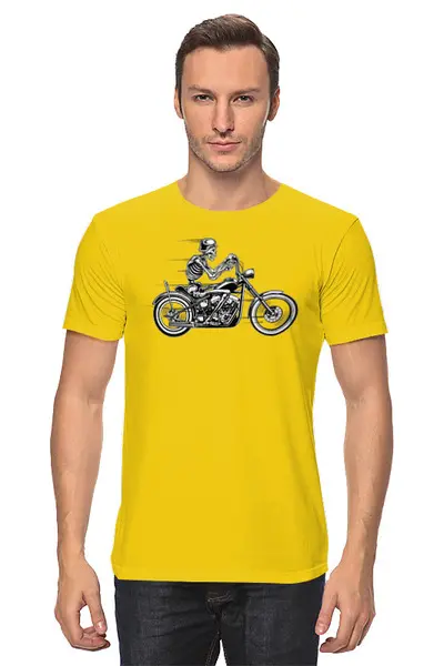Заказать мужскую футболку в Москве. Футболка классическая Skull Motorcycle от balden - готовые дизайны и нанесение принтов.