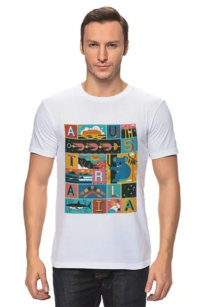 Заказать мужскую футболку в Москве. Футболка классическая Австралия от Виктор Гришин - готовые дизайны и нанесение принтов.