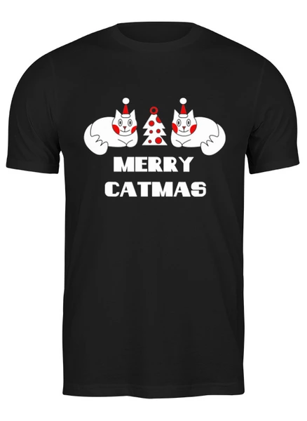Заказать мужскую футболку в Москве. Футболка классическая Merry Catmas от skynatural - готовые дизайны и нанесение принтов.