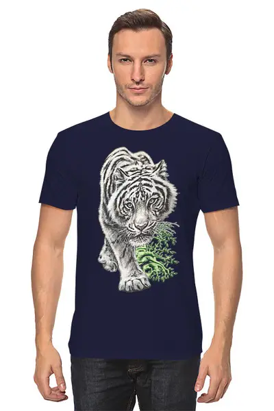 Заказать мужскую футболку в Москве. Футболка классическая Белый тигр. от Eva De Peron.  - готовые дизайны и нанесение принтов.